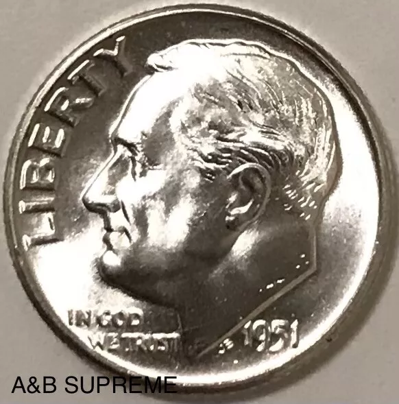 1951 Roosevelt Dime Gem Bu Uncirculated 90% Silver