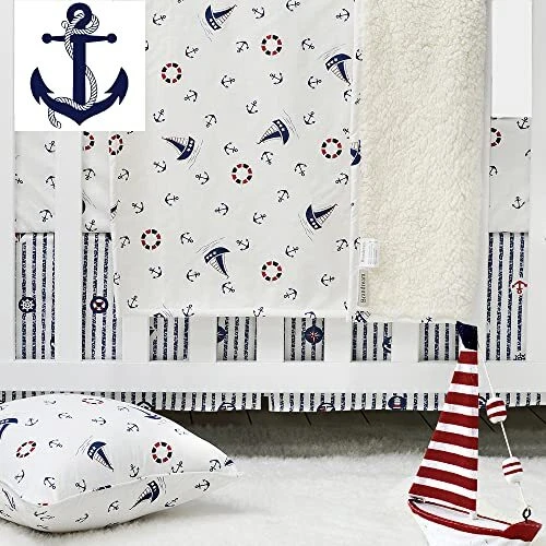 Baby Crib Bedding Set for Boys Coastal Ocean Anchor Nautical Boys Nursery