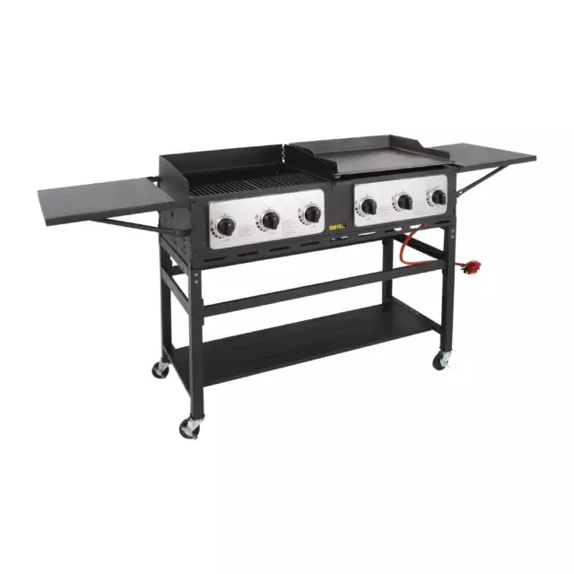 Buffalo LPG Commercial 6 Burner Combi BBQ Grill and Griddle 985Hx2070Wx600Dmm