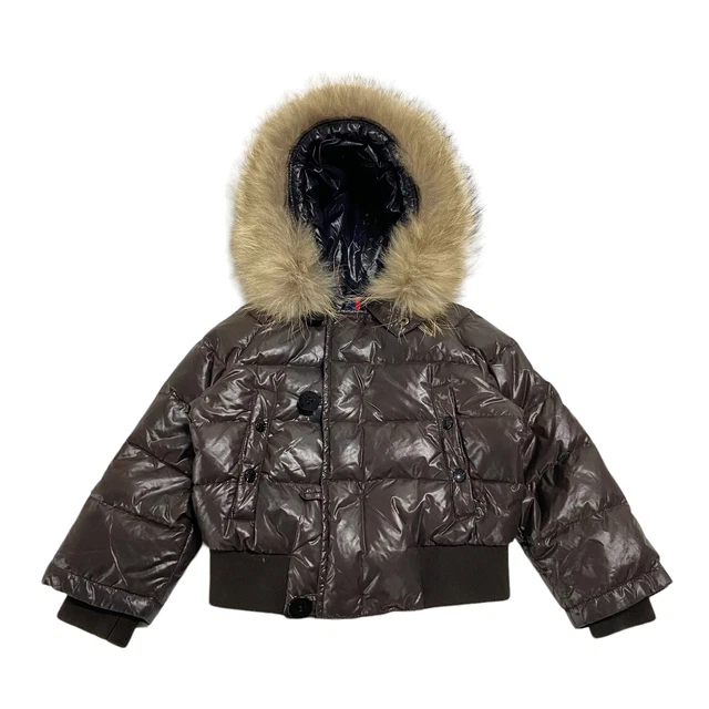 Moncler Kids Fur Hood Puffer Jacket | Vintage High End Designer Padded Brown VTG