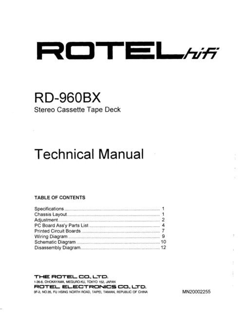 Service Manuel D'Instructions pour Rotel RD-960 Bx