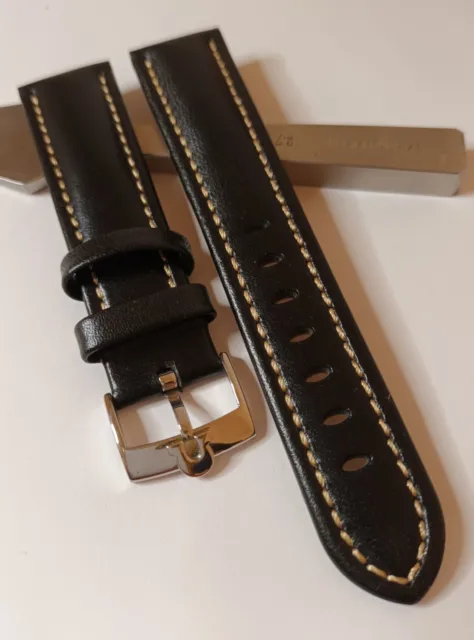 Bracelet De Remplacement En Cuir Noir  Rembourré Et Boucle En Acier Poli Omega