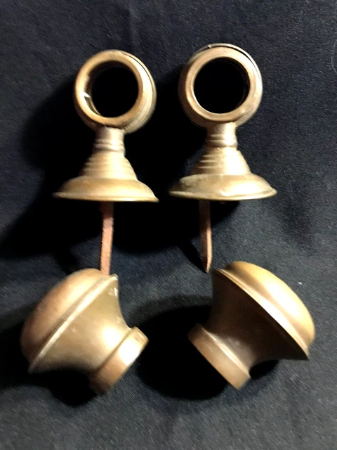 19thc French Curtain / Tapestry Hardware Brass 2 End Caps 2 Pole Brackets Paris
