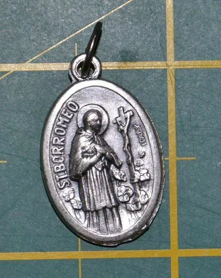 SAINT BORROMEO Medal Pendant, SILVER TONE, 22 x 15mm, MADE IN ITALY