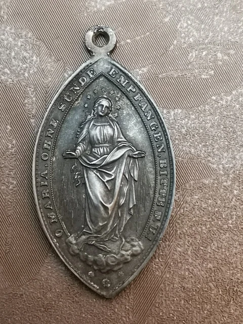 Médaille Religieuse Ancienne XIXème - Laiton - Sacré-Cœur De Jésus / Saint Cœur De Marie