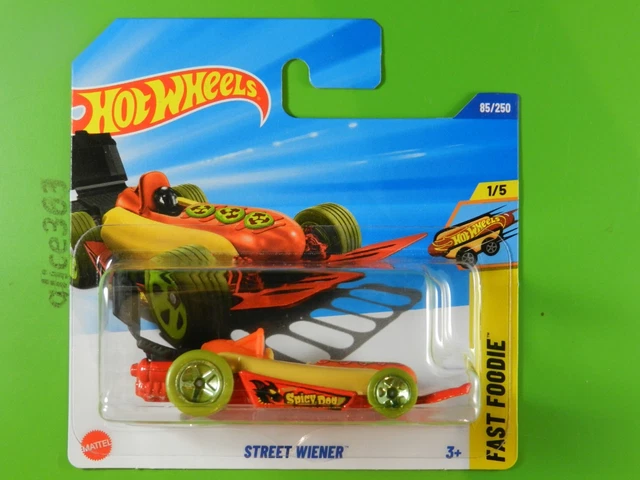 Hot Wheels Street Wiener Fast Foodie Treasure Hunt Die-Cast Car - 1:64 Scale Collectible, 2/5 In Series