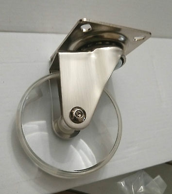 75mm 3" Clear Acrylic Designer Castor Caster Rubber Ring Furniture Wheel Castors