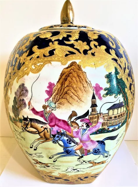 Large Qianlong Chinese Porcelain Ginger Jar Famille Rose European Hunt Scene.