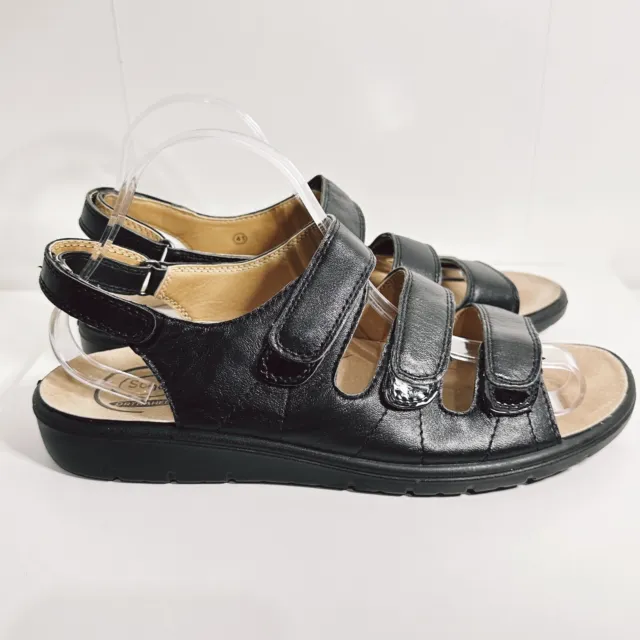 Scholl Orthaheel Women’s Sandals Sz 41 10 Black Leather Vel.cro Adjust Shoes T16