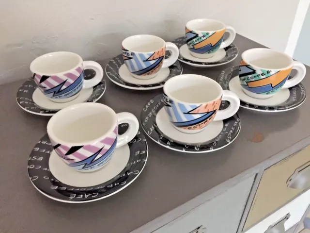 Service à Espresso 6 Tasses + Soucoupes Set Moka Art Déco très original