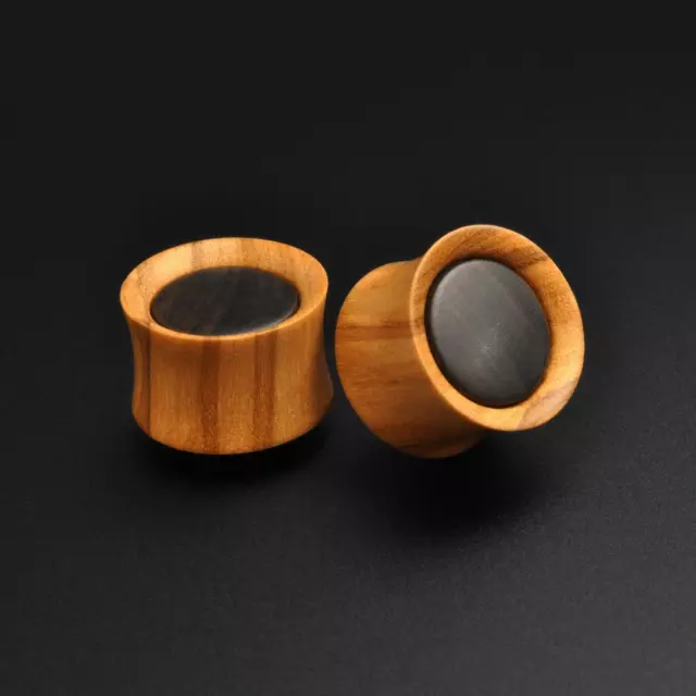 Olive Wood Double Flare Plug With Sono Wood Inlay Handmade Organic Ear Gauges