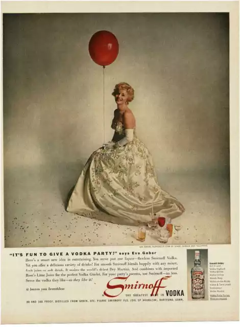1959 SMIRNOFF Vodka Eva Gabor Vintage Print Ad