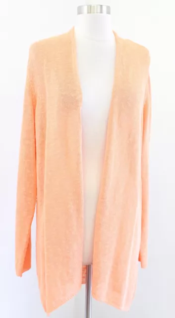 Eileen Fisher Orange Melange Organic Linen Blend Grain Dash Cardigan Sweater L