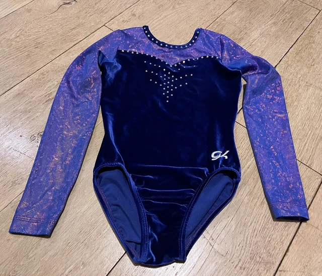 GK Elite Sleeve Gymnastic / Dance Leotard 30” Velvet, Iridescent , Gem Design
