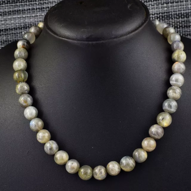Handmade 366 Cts Natural Labradorite Round Shape Beads Womens Necklace JK 08E437