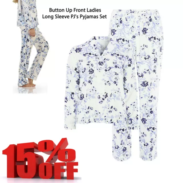 Ladies Pyjamas Sets Girls Blue Floral PJ Pyjama Set Soft Night Wear PJs Nighty