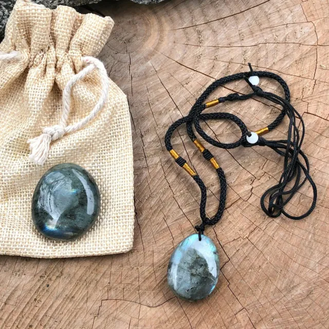 Natural Labradorite Stone Pendant Tumbled Gemstone Crystal Charm Necklace