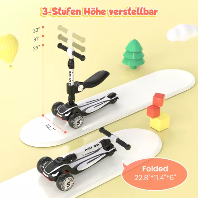 SEJOY Kinder Roller Scooter Cityroller LED Räder Höheverstellbare Tretroller 2