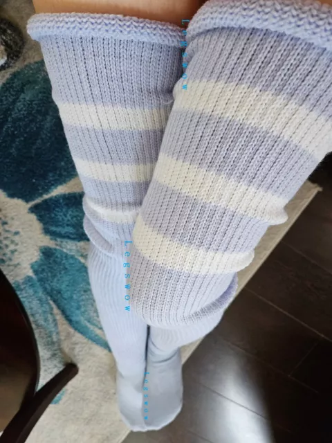 Extra Long Thigh High Slouch Socks Solid Stripe Cable Knit Leg
