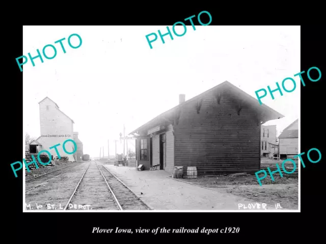 OLD LARGE HISTORIC PHOTO OF PLOVER IOWA VIEW OF THE RAILROAD DEPOT c1920