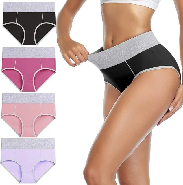 Womens Cotton Underwear High Waist Stretch Briefs Underpants Ladies Lots 4 Pack