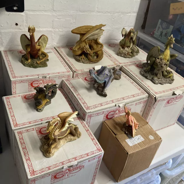 VINTAGE ENCHANTICA  DRAGON BUNDLE OF 8 1990’s HAND PAINTED COLLECTABLE DRAGONS 2