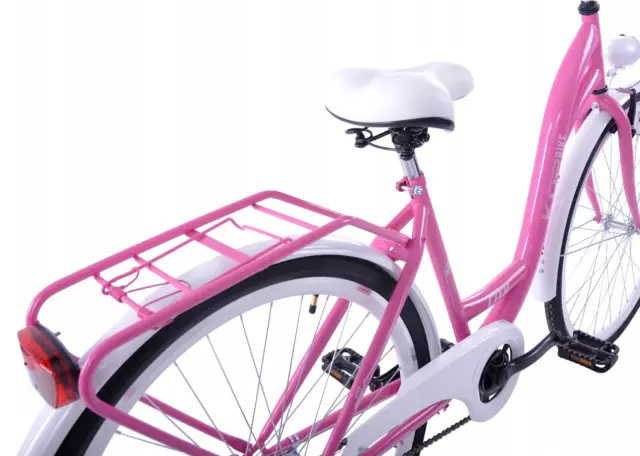 Fahrrad Damen 28 Zoll Damenrad mit Korb LED Licht Retro Pink Citybike Metallkorb 3