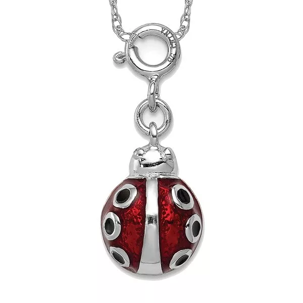 925 Sterling Silver Red Black Lady Bug Necklace Charm Pendant