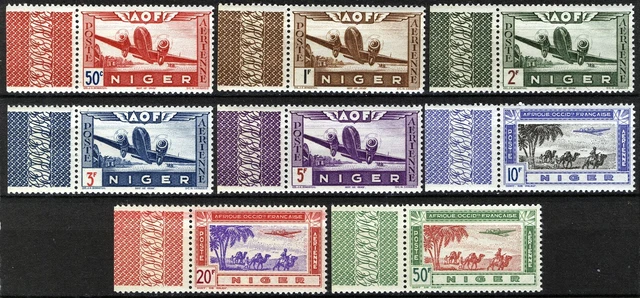 French Niger 1942, Aviation, Matching Margin Airmail set MNH, Yv PA 10-17