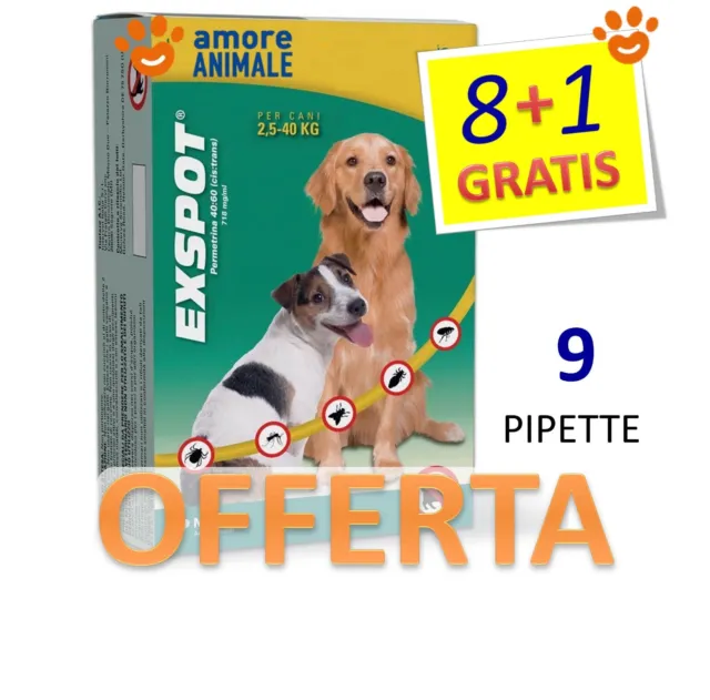 Exspot 1 ml - 9 pipette (8+1 gratis) per Cani da 2,5 kg 40 kg - Antiparassitario