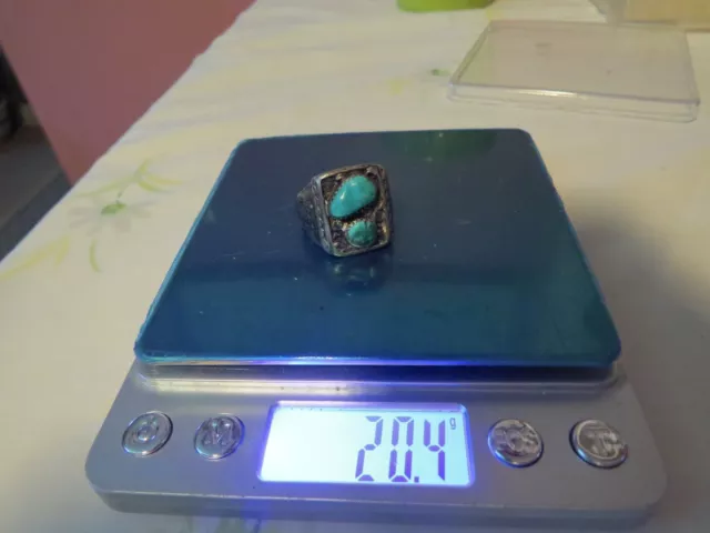 LARGE MEN'S OLD PAWN NAVAJO STERLING SILVER & TURQUOISE HEAVY RING SZ ...