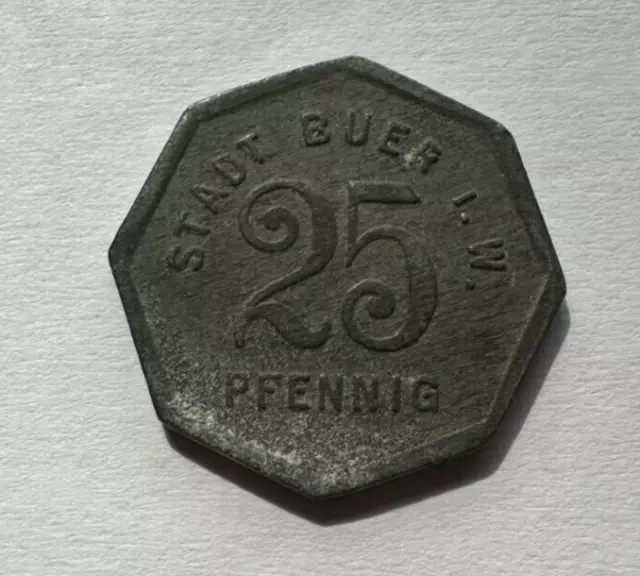 Buer (Westfalen) Stadt 25 Pfennig Notgeld Zinc Coin Funck# 64.1