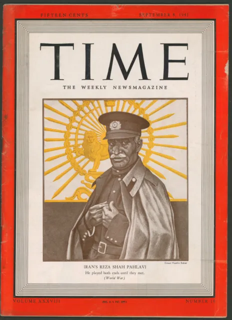 Time Magazine September 8, 1941 WWII ~ Iran's Reza Shah Pahlavi ~