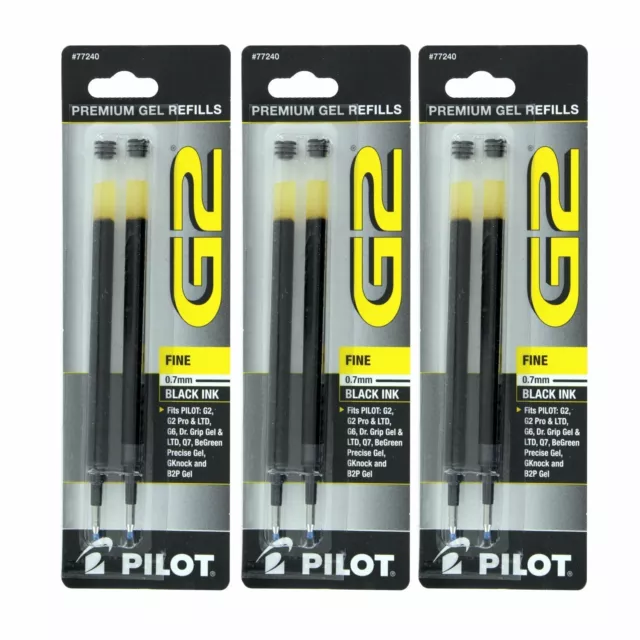 3 PACK Pilot G2 Gel Ink Refill 2-Pack for Rolling Ball Pen Fine Pt Black(77240)