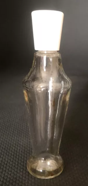 Vintage Perfume Tulip Shape Bottle Clear Glass White Lid Empty Collectible Vase