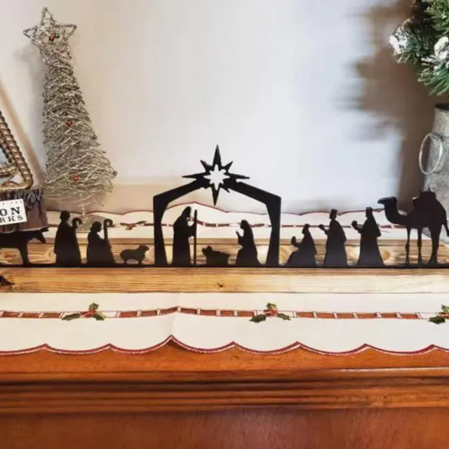 Metal Christmas Decor Black Nativity Figurine Set Portable Home Ornament  Home
