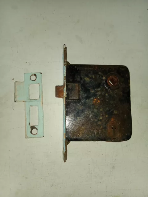 Vintage Metal Door Mortise Lock And Catch Striker Plate  Antique