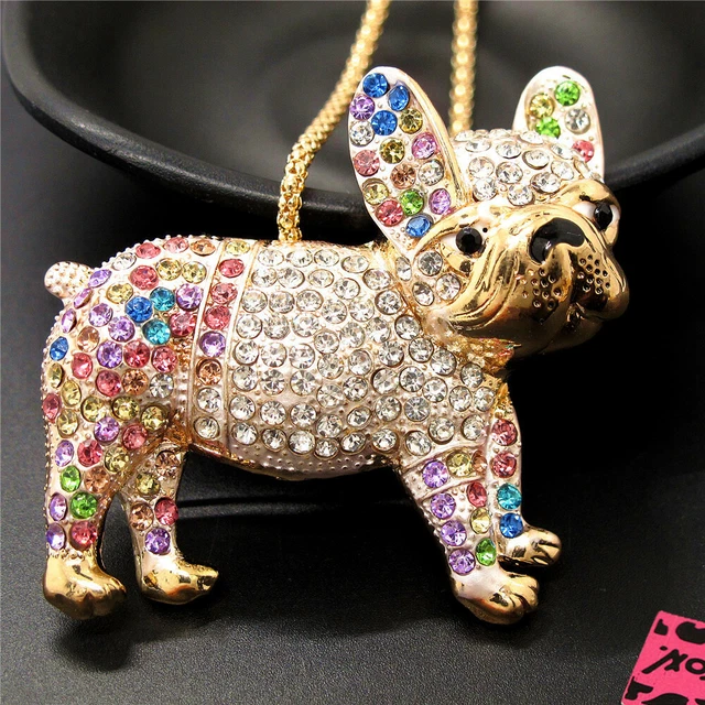 Fashion Women Mixcolor Rhinestone Bling Cute Pug Dog Crystal Pendant Necklace 2