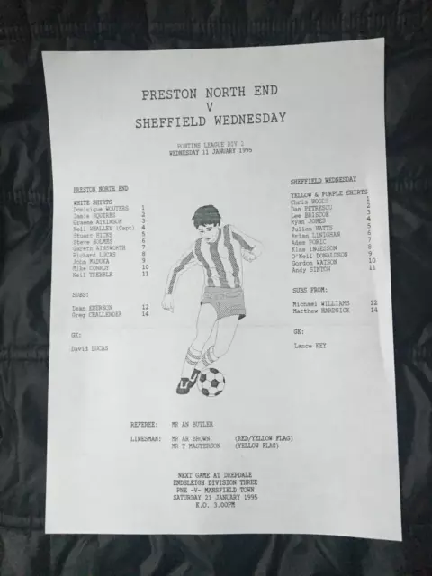 1994/95    Preston North End    v    Sheffield Wednesday    Reserves    11/1