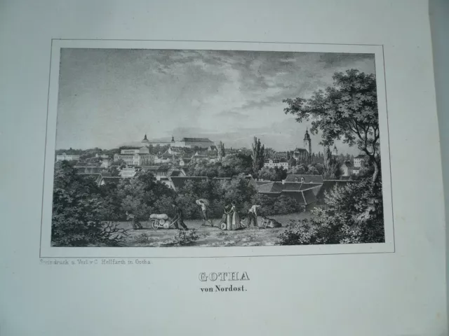 Gotha von Nordost, Litho anno 1840, Hellfarth Blattmaß: 18x23 cm..