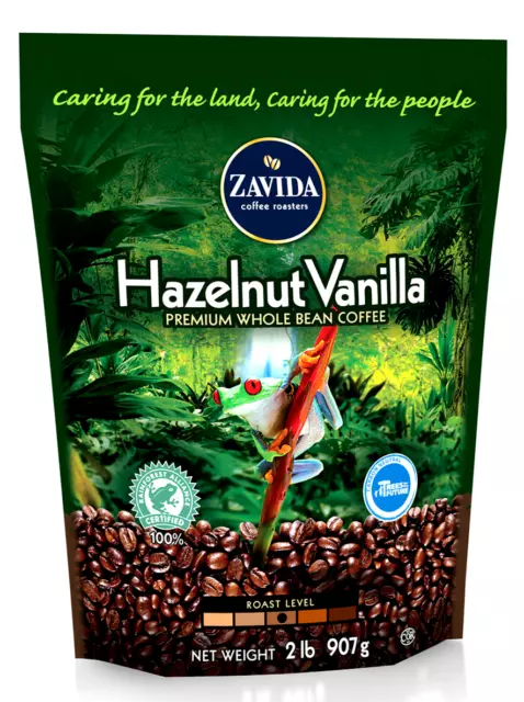 Zavida Coffee Whole Bean Coffee, Hazelnut Vanilla, 32 oz