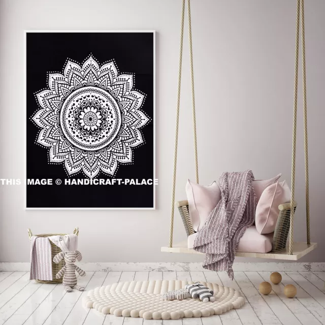 Bohemian Ombre Mandala Tapestry Black and White Wall Hanging Cotton Indian Throw