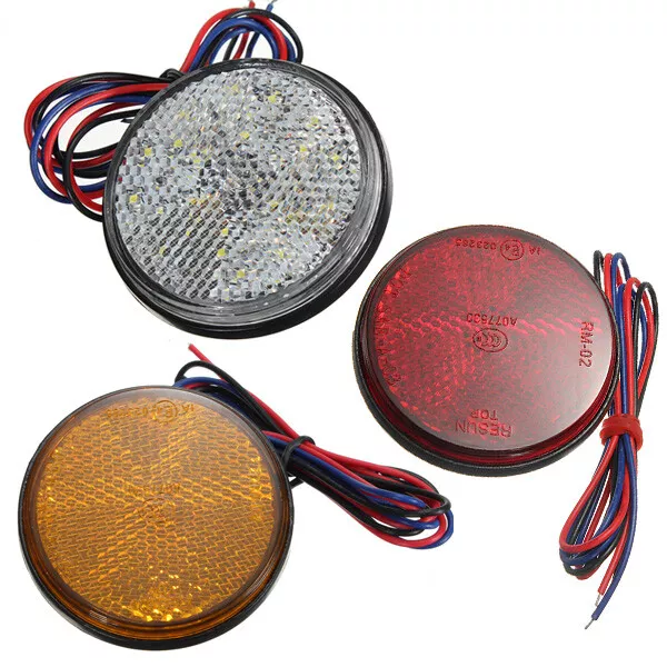 2X Voiture Moto Arrière Frein Feu Stop Lampe LED ABS Rond Réflecteurs 3 Couleurs 2