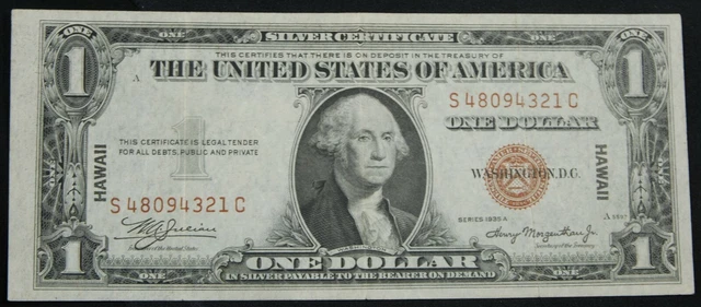 Series 1935 A  US $1 SC Block Brown Seal Hawaii Silver Certificate - S48094321C