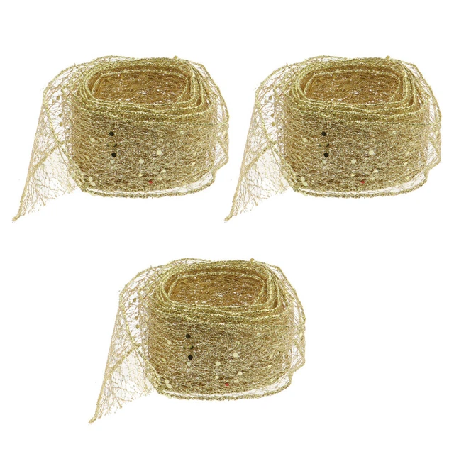Cinta de regalo de alambre de Navidad cinta con cable dorado cinta con bordes organza