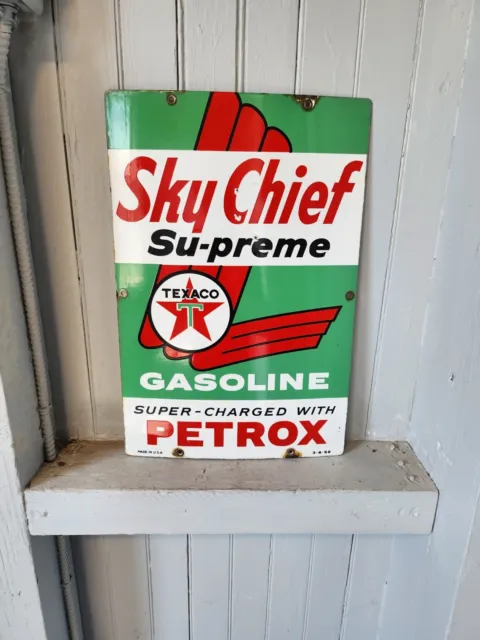 Vintage Texaco Gasoline Gas Pump Plate - Sky Chief Supreme - Pet Rox