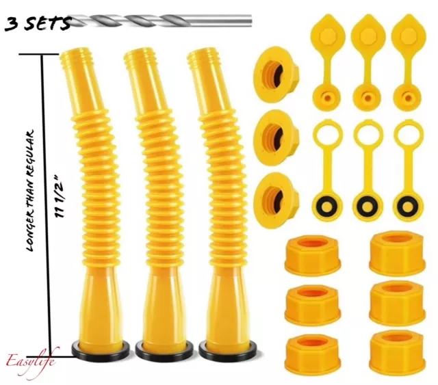 3 Sets Gas Can Spout Nozzle Replacement Kit with Vent And Drill Bit