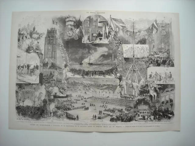 Gravure 1874. Fetes De Dunkerque A L’occasion Inauguration Du Nouveau Bassin.