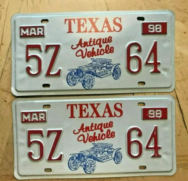 1998 Texas Antique Vehicle Auto License Plate Plates Pair " 5Z 64 " 64 Impala