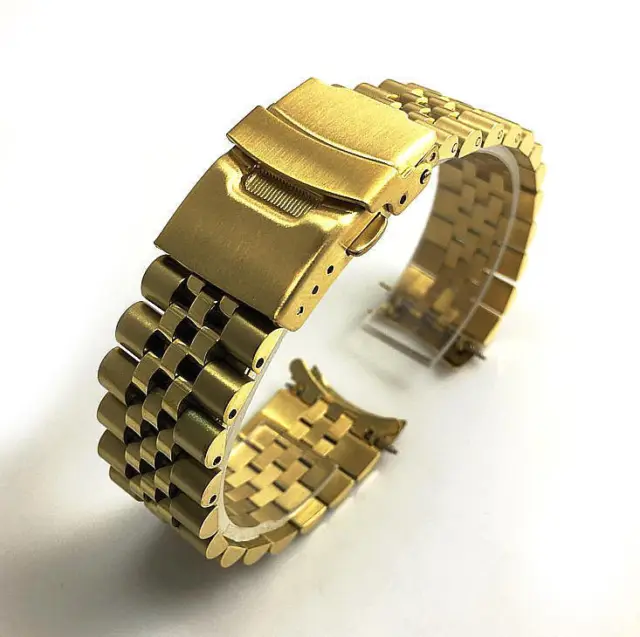 Gold Tone Metal Steel Jubilee Bracelet Curved End Replacement Watch Band #7003